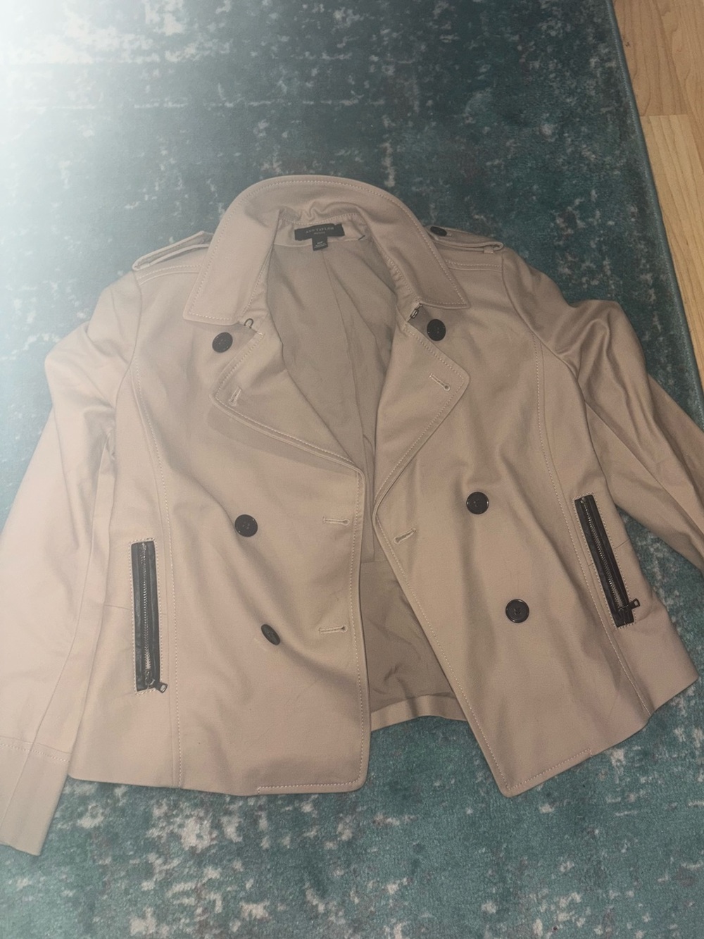 Like New Ann Taylor Light Khaki Tan Utility Trench Double Breasted Jacket 10P